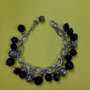 Brighton Black Agate and Back Crystal with Silvertone Round Beads